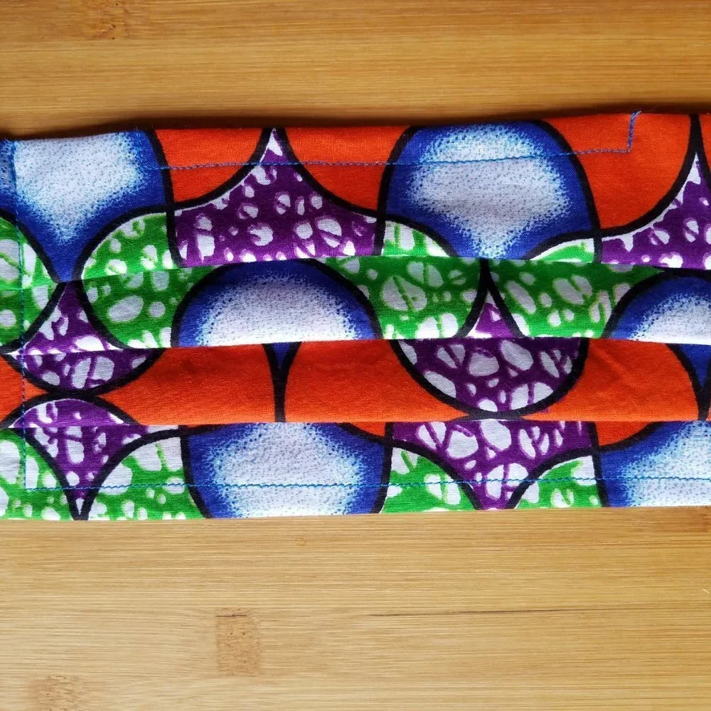 Hand Crafted Face Mask and Earrings African Wax Fabric Orange Purple Adult